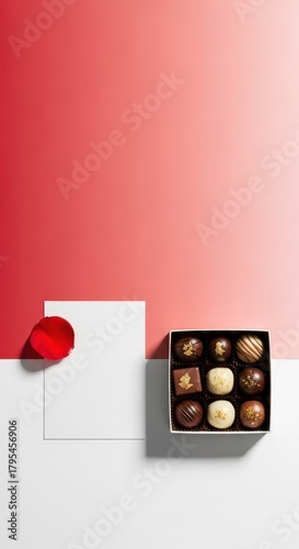 Sweet romantic gesture featuring premium chocolates and a blank heartfelt card, perfect for celebrating devotion and Valentine's affection, dessert, appreciation, intimacy