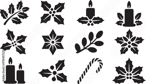 Festive black Christmas elements present an elegant contrast against the transparent backdrop