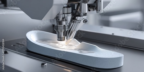 Advanced machine working on shoe insole design in a high-tech manufacturing facility