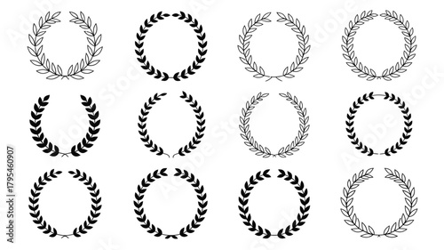 Elegant laurel wreath designs symbolizing victory, achievement, and prestige for branding and awards