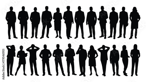 Diverse professional silhouettes representing teamwork and business dynamics, perfect for corporate branding and modern presentations.