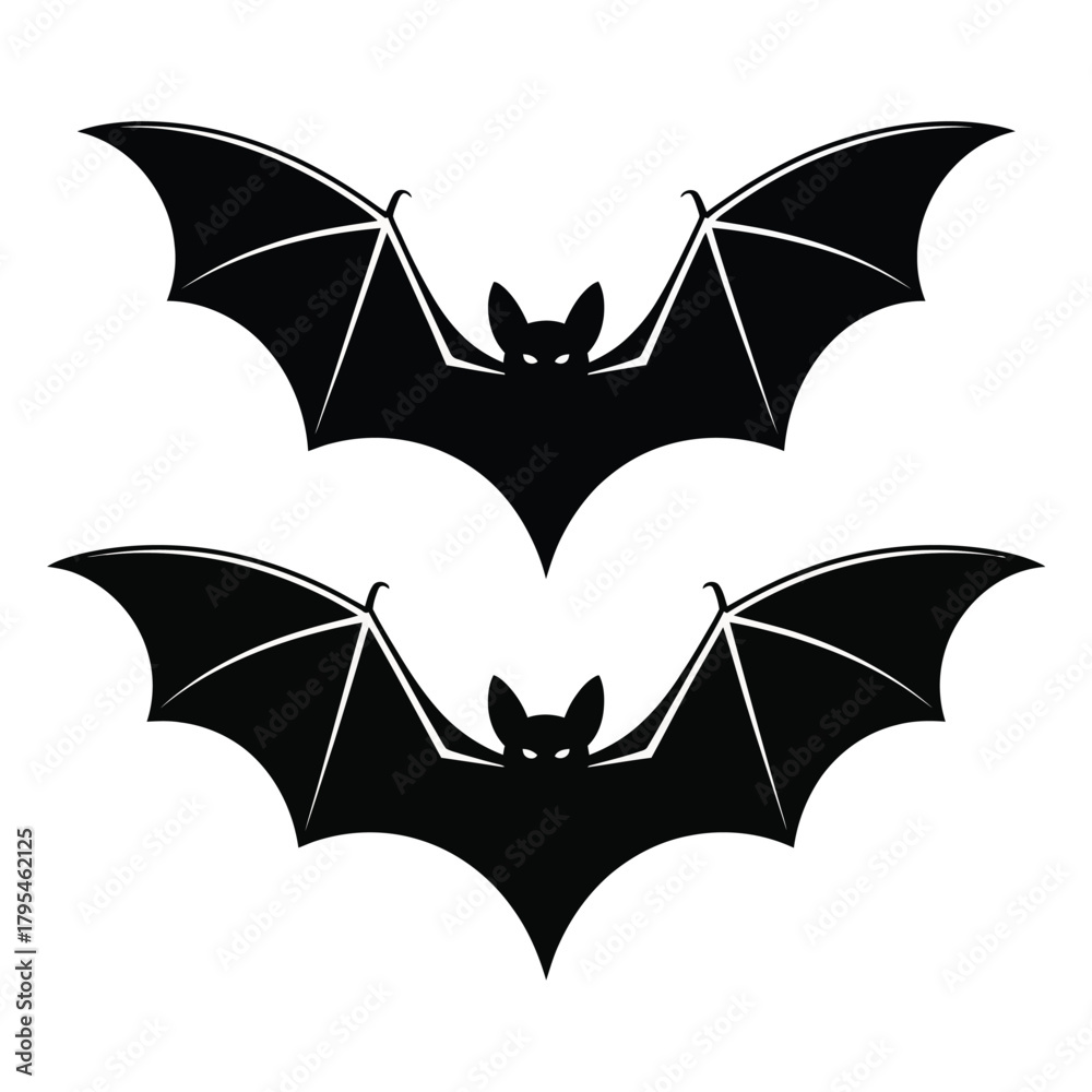 Fototapeta premium Two silhouetted bats with wings spread on a white background