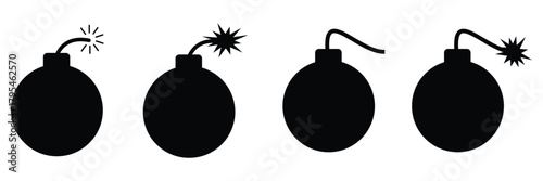 Bomb and Missile Icon Set – Explosive Device, Nuclear Warhead, Burning Fuse Symbol & Military
 Ordnance Silhouette Vector Collection