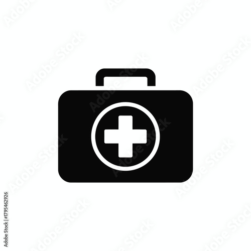 Black silhouette of a medical first aid kit with a cross symbol