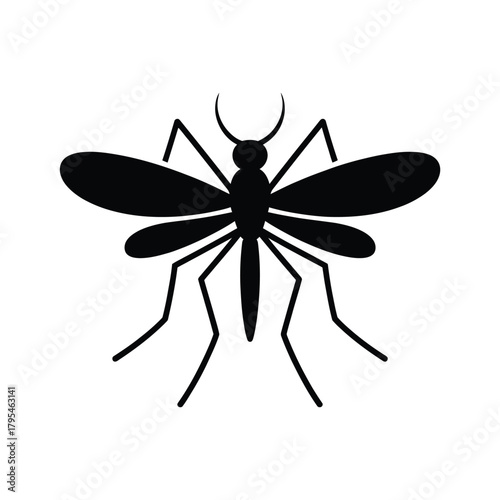 Black silhouette of a mosquito with wings and legs