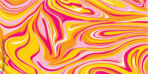 An abstract orange background featuring a vibrant vector illustration of wavy fire flames and yellow light curves creates an artistic energy pattern for this colorful motion wallpaper