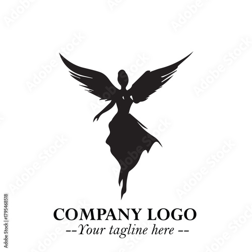 Elegant Black Angel Woman Silhouette Logo Symbol on White Background
