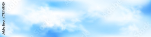 Vector illustration of a beautiful blue sky with realistic clouds. Captivating panoramic view with soft and natural cloud formations, perfect for backgrounds, web, and design projects.