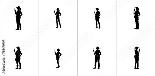 Silhouettes of female police officers in various poses