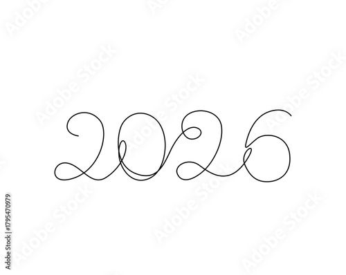 2026 new years number outline illustration. 2025 one line art.