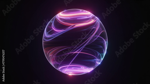 Glowing orb with swirling luminous energy sphere
