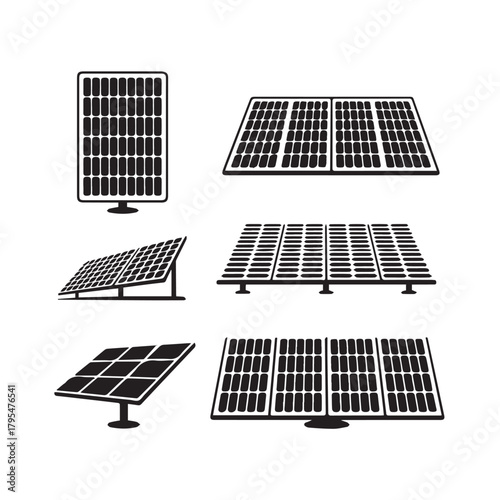Solar Panel Vector Icon Set | Renewable and Green Energy Glyph Collection