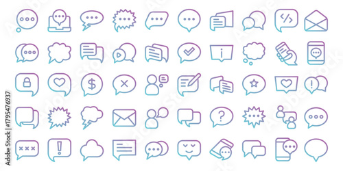 Speech bubble gradient icons set.Web gradient line icons collection related chat, message,speaking, talking, discussion vector illustration