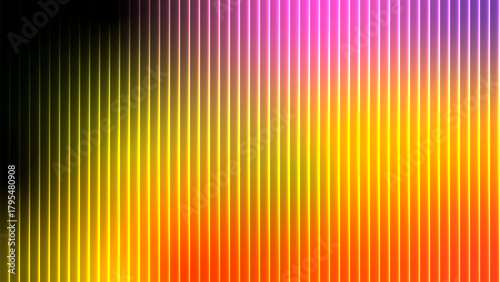 Vibrant vertical stripes of neon light in a gradient of pink purple yellow and orange creating an abstract background