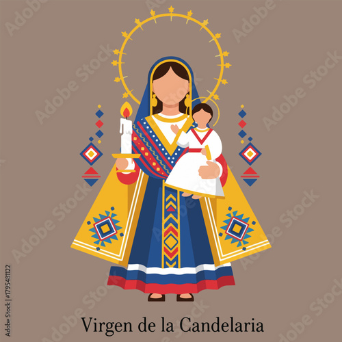 Flat vector illustration of Virgen de la Candelaria