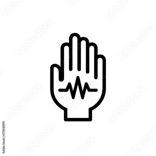 Human Hand Outline with ECG Heart Rate Pulse Line Icon. Medical Health Monitoring, Vital Signs, Technology Concept Illustration.