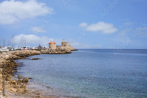 Panoramic view of the windmills of Rhodes, Rhodes town, Greece