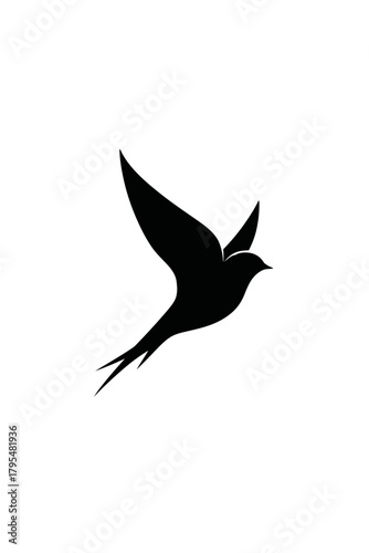 Stylized black silhouette of a graceful flying bird, elegant swallow or swift illustration, freedom and nature concept icon on white background.