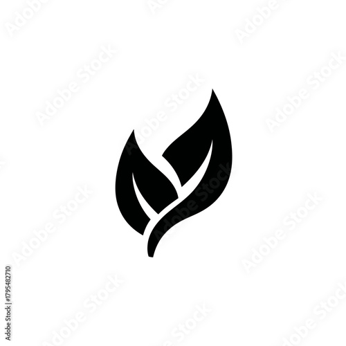 Minimalist black leaf icon. Simple vector symbol for nature, organic products, eco-friendly design, and sustainable living.