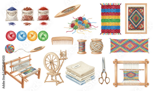 Watercolor Weaving and Textile Craft Tools Collection Set