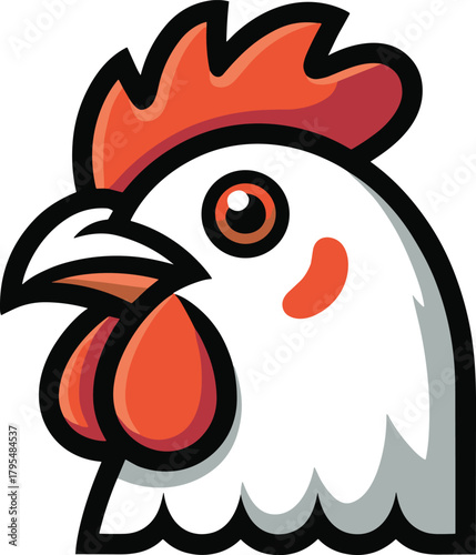 Vibrant cartoon rooster head logo design full of personality, perfect for farm branding or culinary ventures seeking a friendly, memorable icon.
