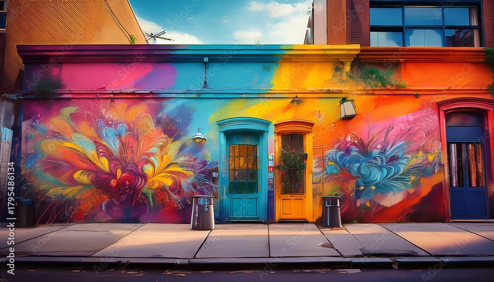 Naklejka premium vivid street art capture the vibrant colors of street art and murals