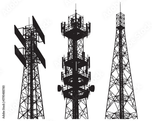 Communication Towers Silhouette Vector Telecommunications Technology Wireless Network
