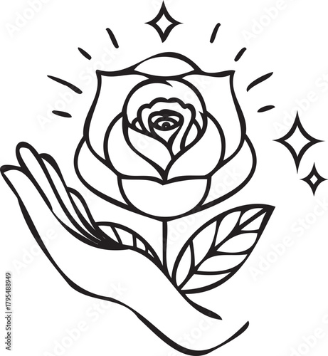 Rose in palm silhouette — quiet devotion