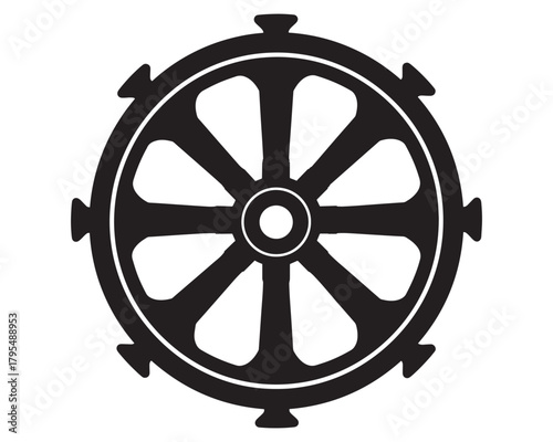 Dharma Wheel Buddhist Symbol Black and White Vector Illustration