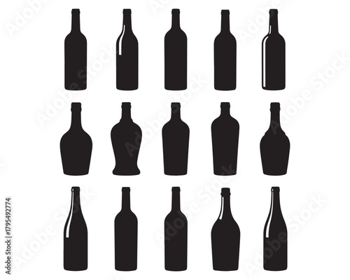 Wine Bottle Silhouettes Black and White Modern Vector Collection
