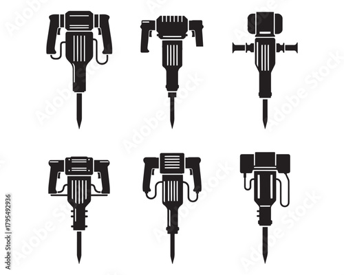 Jackhammer Pneumatic Drill Vector Silhouettes Construction Equipment Industry