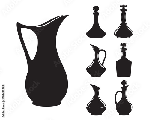 Black Silhouette Jugs Decanters and Carafes Vector Illustration
