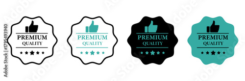 Premium quality labels featuring thumbs up and stars