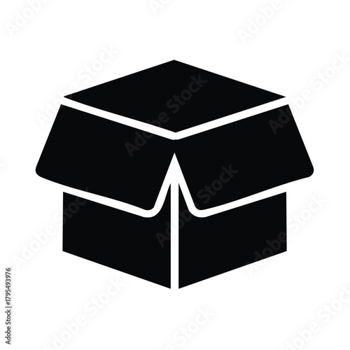 Open Black Shipping Box Icon Simple Flat Design