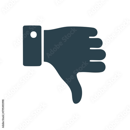 Simple dark blue hand thumb down gesture icon, negative feedback symbol graphic