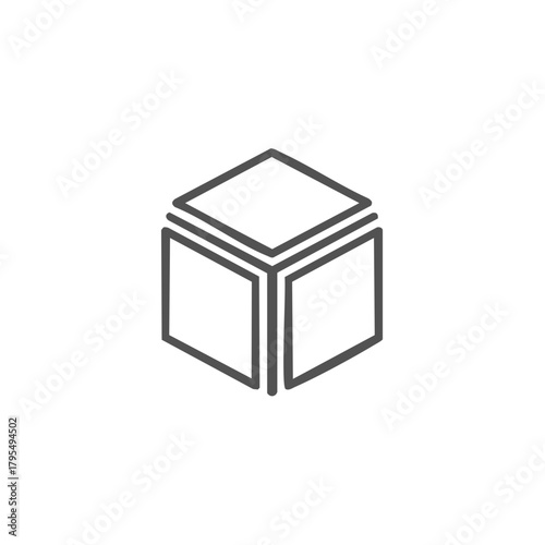 Stylized geometric abstract cube shape icon representing data or building blocks