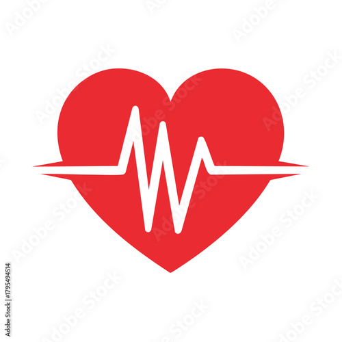 Red heart symbol with a white electrocardiogram line representing a healthy heartbeat