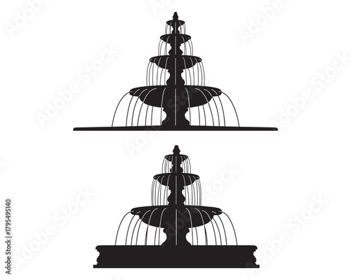 Elegant Tiered Fountain Silhouettes Vector Black and White Design