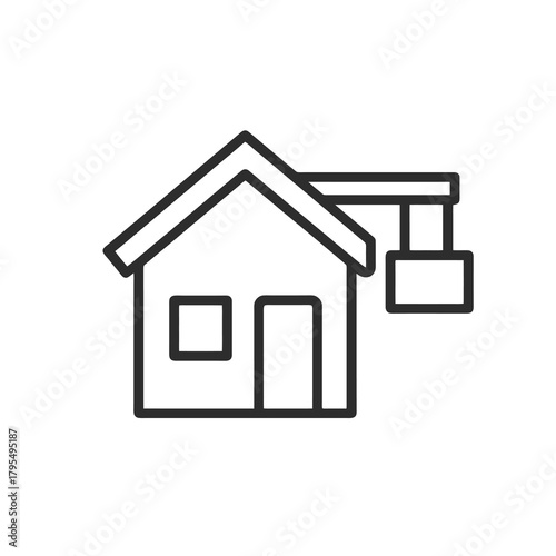 Minimalist rental property outline, black vector for real-estate apps, tenant search tools, and rental listing platforms.