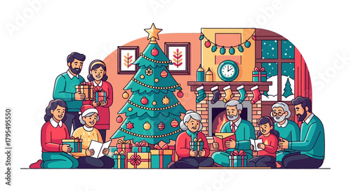Experience the warm embrace of family during the holidays as generations gather around the Christmas tree to exchange gifts and share heartfelt moments filled with joy and festive cheer