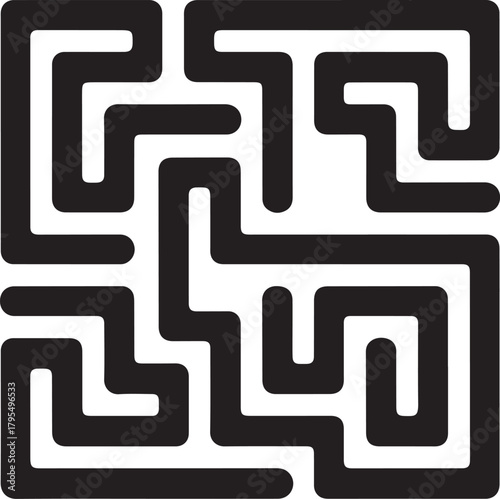 Abstract black and white maze pattern with rounded edges, symbolizing challenge, strategy, and solution Vector