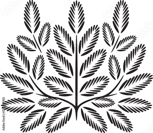 Stylized botanical leaf pattern illustration with symmetrical decorative frond elements, vector art design element Vector