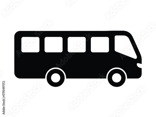 Black bus silhouette with windows vehicle transportation