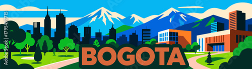Bogota cityscape in vibrant vector silhouette style