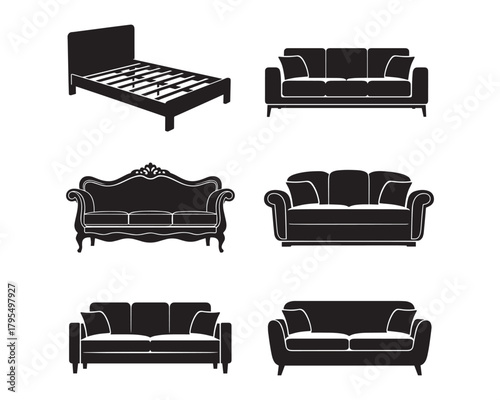 Furniture Silhouette Graphic Set Modern and Classic Designs