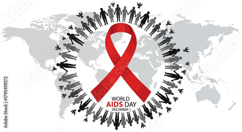 Show your support this World AIDS Day with a global community of people holding hands and doves of peace around the iconic red ribbon, a symbol of hope and solidarity
