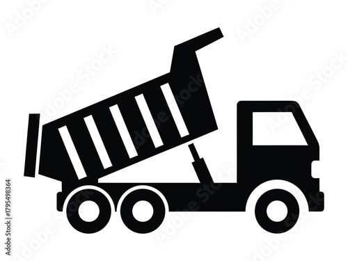 Black dump truck icon tilted vehicle construction