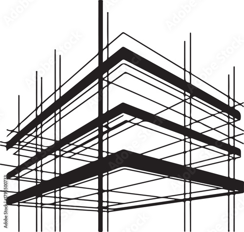 Abstract architectural structure, scaffolding framework lines, minimalist black and white design illustration Vector