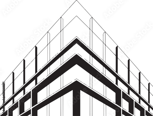 Abstract geometric minimalist line art illustration of a modern building corner in strong perspective, clean graphic. Vector
