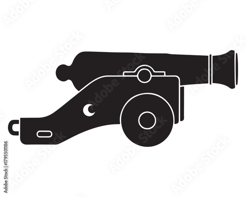 Vintage Cannon Silhouette Antique Military Weapon Black and White